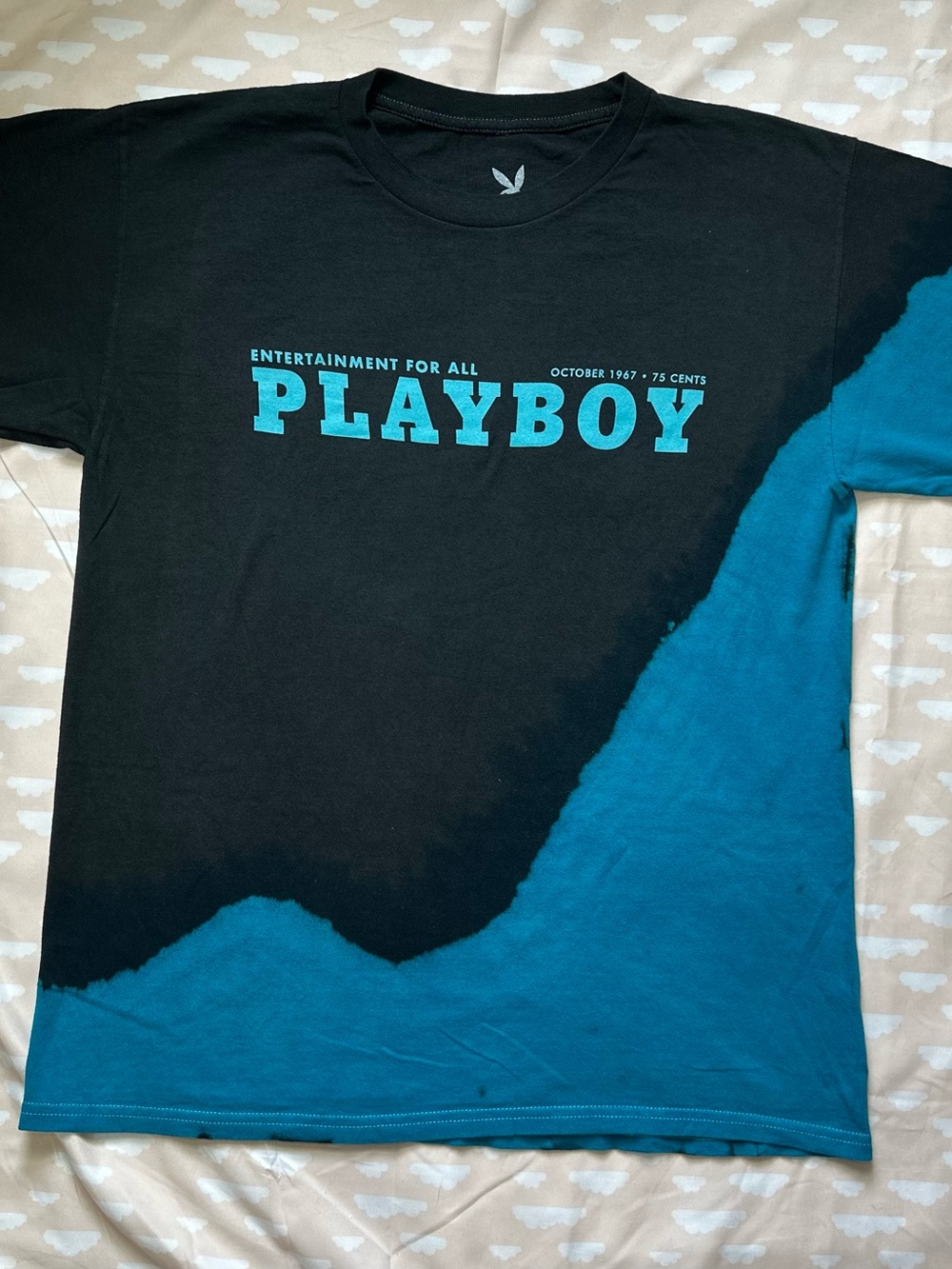 PLAYBOY Black & Teal Split Tie-Dye Logo Tee